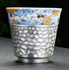 [CTA241-2] hand painted silver gilded hammered tea cup